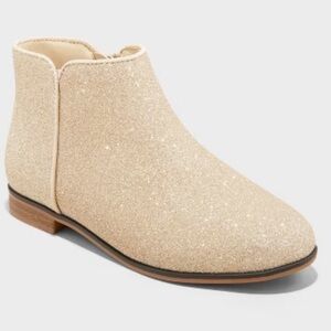 Cat & Jack Girls Gold Glitter Ankle Boots New Size 5